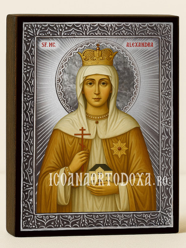Icoană cu Sfânta Alexandra cu raze argintii decorative