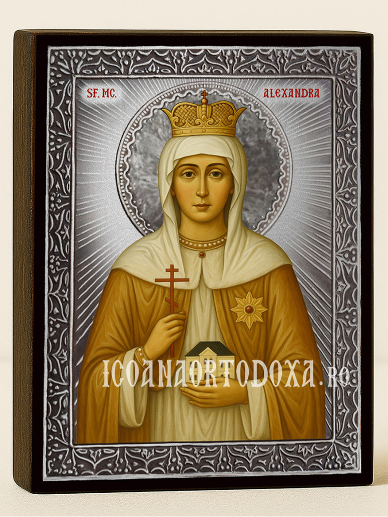 Icoană cu Sfânta Alexandra cu raze argintii decorative
