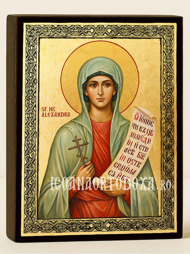 Icoană aurită cu Sfânta Alexandra și ramă decorativă