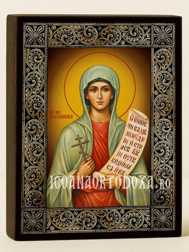 Icoană cu Sfânta Alexandra cu ramă florală decorativă