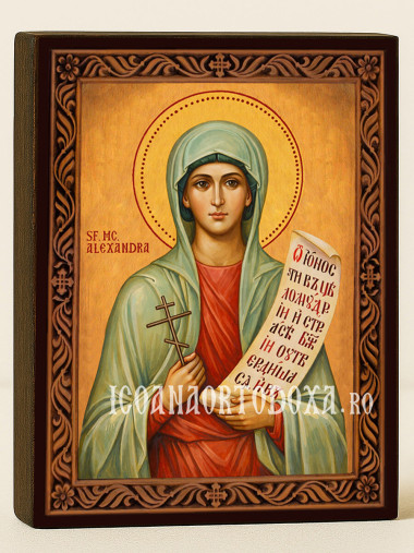 Icoană cu Sfânta Alexandra cu ramă decorativă sculpturală