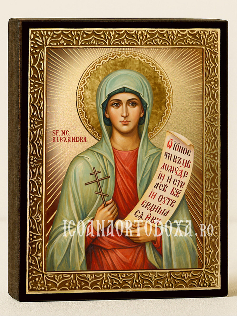 Icoană cu Sfânta Alexandra cu raze aurii decorative