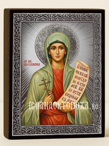 Icoană cu Sfânta Alexandra cu raze argintii decorative
