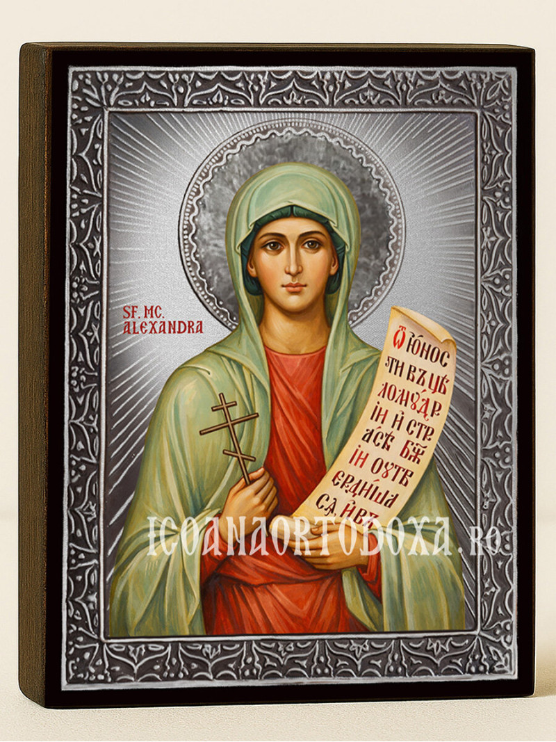 Icoană cu Sfânta Alexandra cu raze argintii decorative