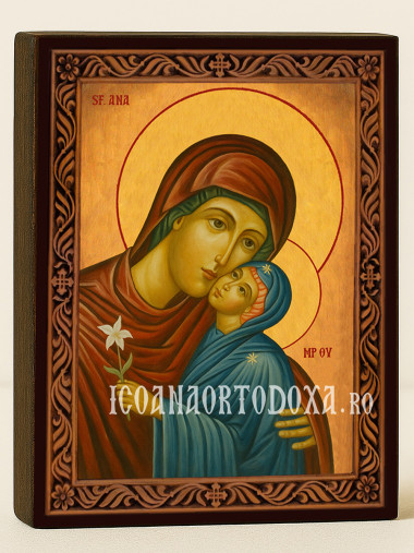 Icoană cu Sfânta Ana cu ramă decorativă sculpturală