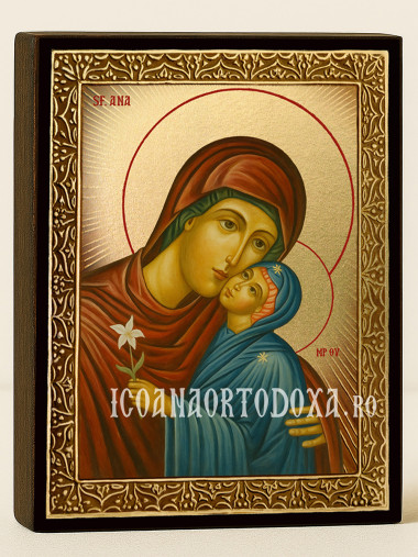 Icoană cu Sfânta Ana cu raze aurii decorative