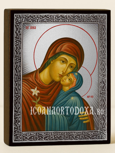 Icoană cu Sfânta Ana cu raze argintii decorative