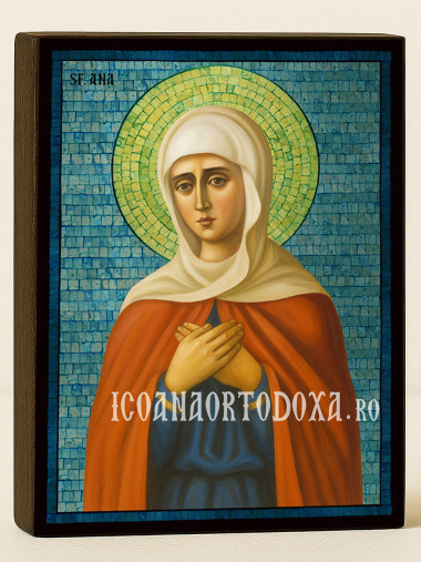 Icoană cu Sfânta Ana cu mozaic albastru argintiu