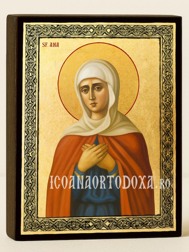 Icoană aurită cu Sfânta Ana și ramă decorativă