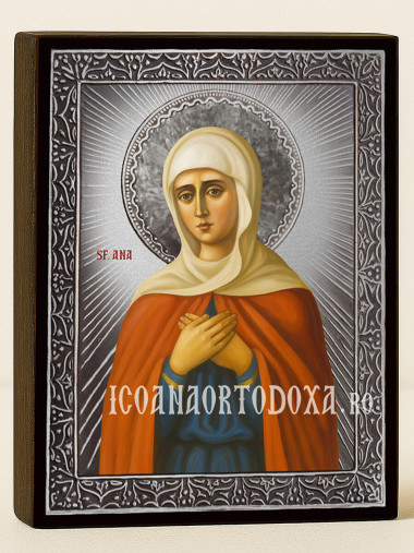 Icoană cu Sfânta Ana cu raze argintii decorative