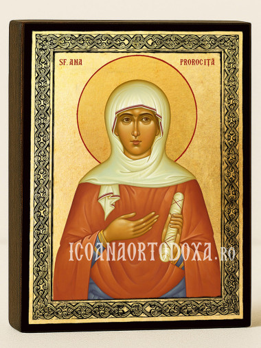 Icoană aurită cu Sfânta Ana Prorocița și ramă decorativă