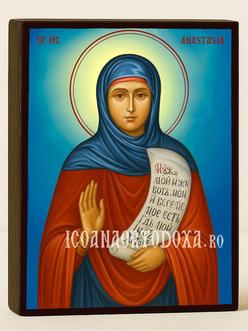 Icoană cu Sfânta Anastasia cu fundal ceresc