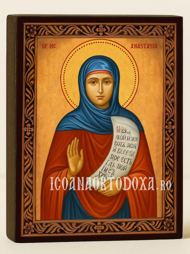 Icoană cu Sfânta Anastasia cu ramă decorativă sculpturală