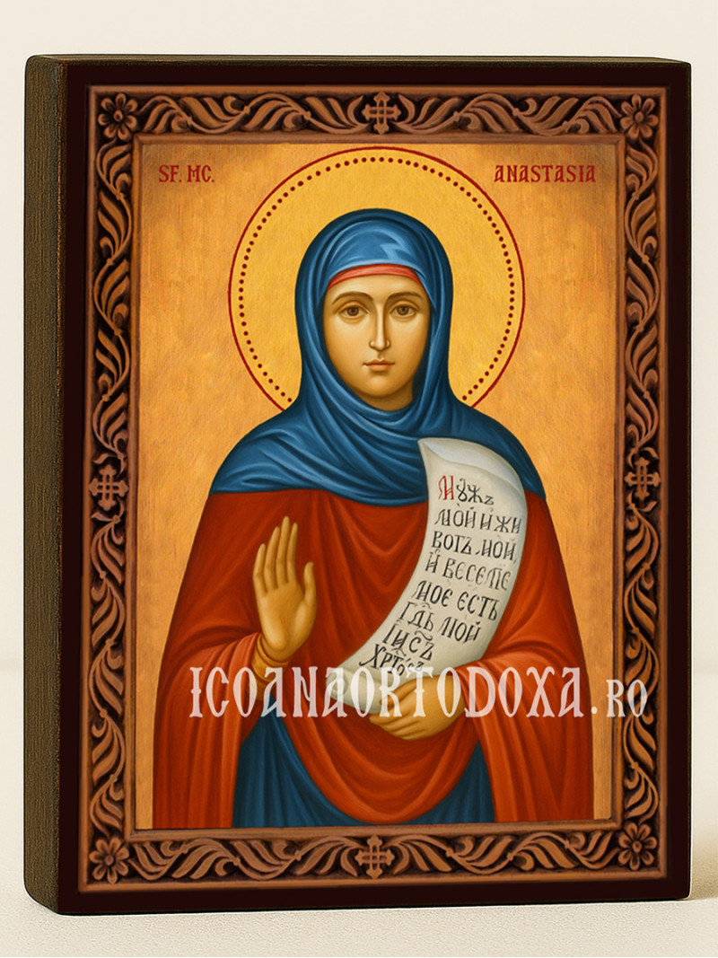 Icoană cu Sfânta Anastasia cu ramă decorativă sculpturală
