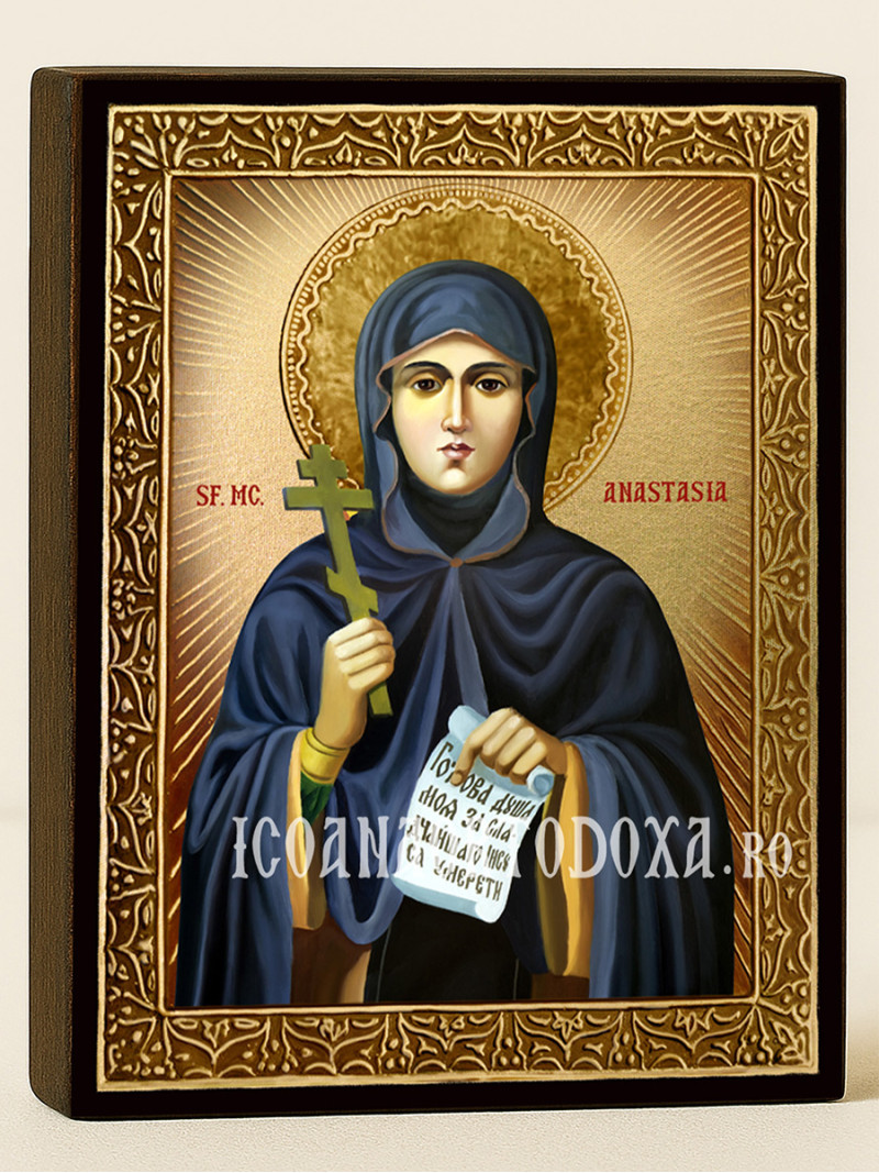 Icoană cu Sfânta Anastasia cu raze aurii decorative