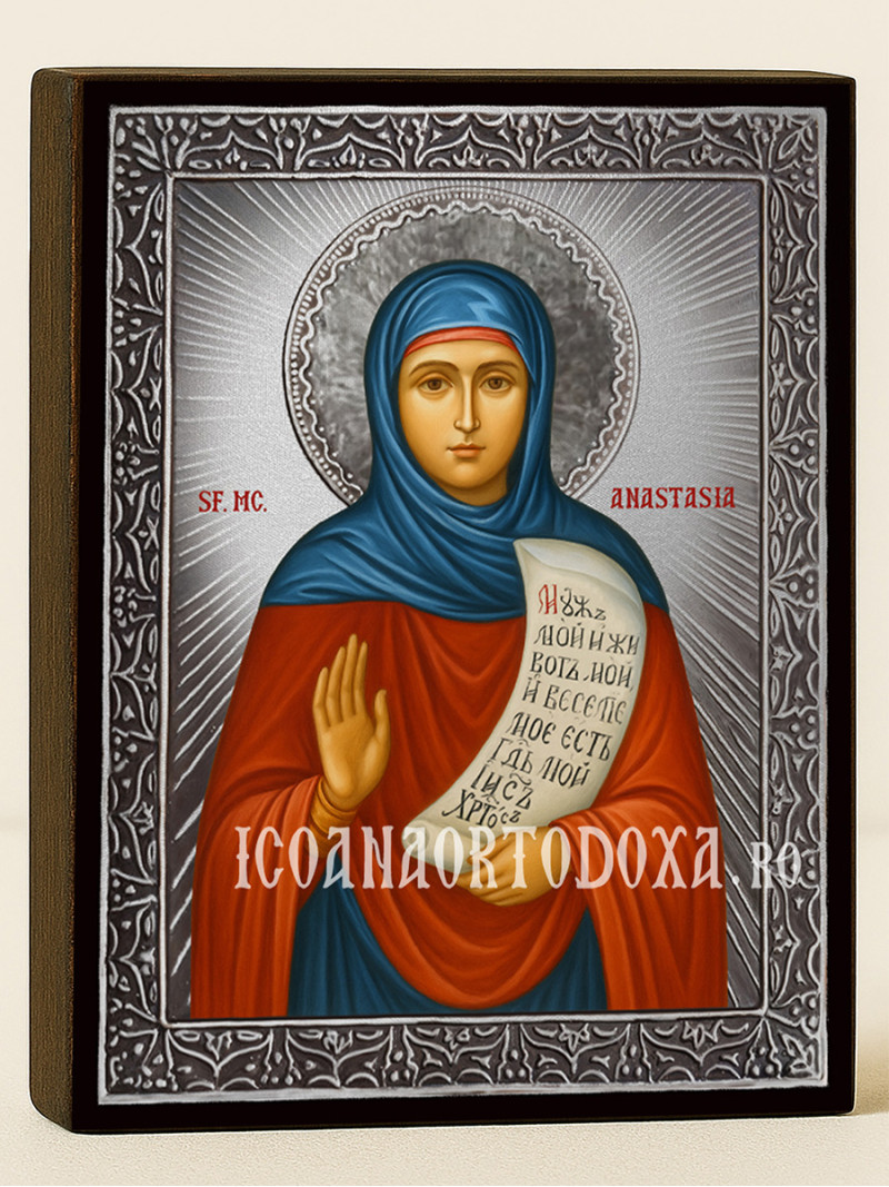 Icoană cu Sfânta Anastasia cu raze argintii decorative