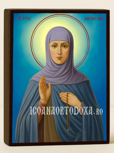 Icoană cu Sfânta Angelina cu fundal ceresc