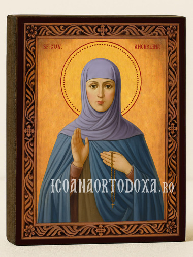 Icoană cu Sfânta Angelina cu ramă decorativă sculpturală