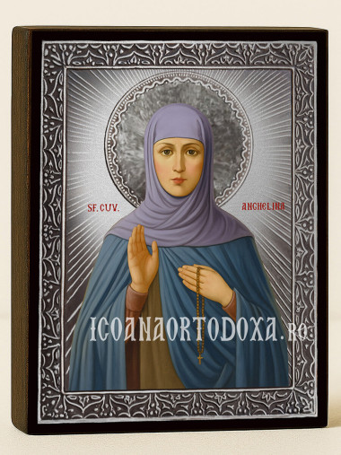 Icoană cu Sfânta Angelina cu raze argintii decorative