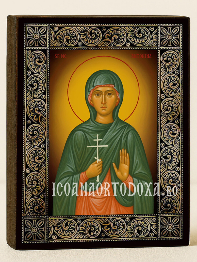 Icoană cu Sfânta Antonina cu ramă florală decorativă