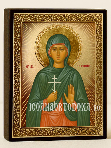 Icoană cu Sfânta Antonina cu raze aurii decorative