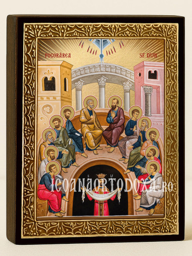Icoană aurită cu Sfânta Cincizecime cu raze decorative