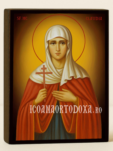 Icoană cu Sfânta Claudia cu fundal galben luminos