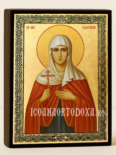 Icoană aurită cu Sfânta Claudia și ramă decorativă