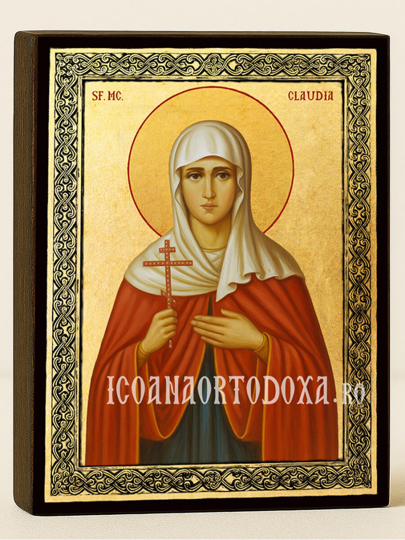 Icoană aurită cu Sfânta Claudia și ramă decorativă