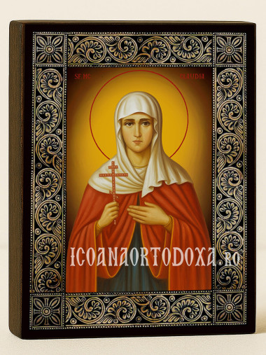 Icoană cu Sfânta Claudia cu ramă florală decorativă
