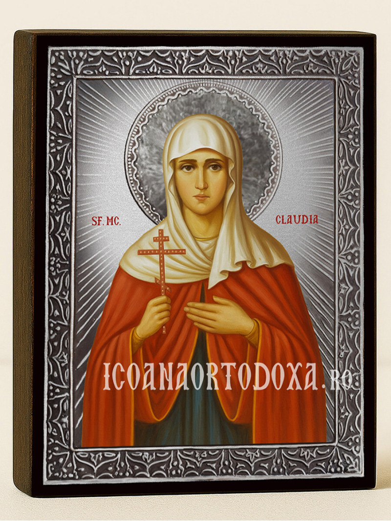 Icoană cu Sfânta Claudia cu raze argintii decorative