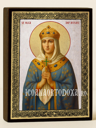 Icoană din argint cu Sfânta Cneaghina Olga și ramă aurită