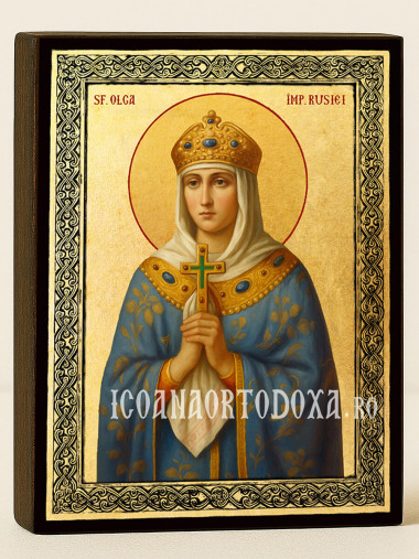 Icoană aurită cu Sfânta Cneaghina Olga și ramă decorativă