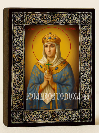 Icoană cu Sfânta Cneaghina Olga și ramă florală decorativă