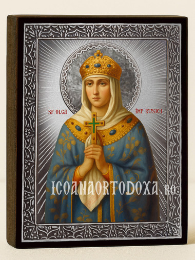 Icoană din argint cu Sfânta Cneaghina Olga și raze decorative