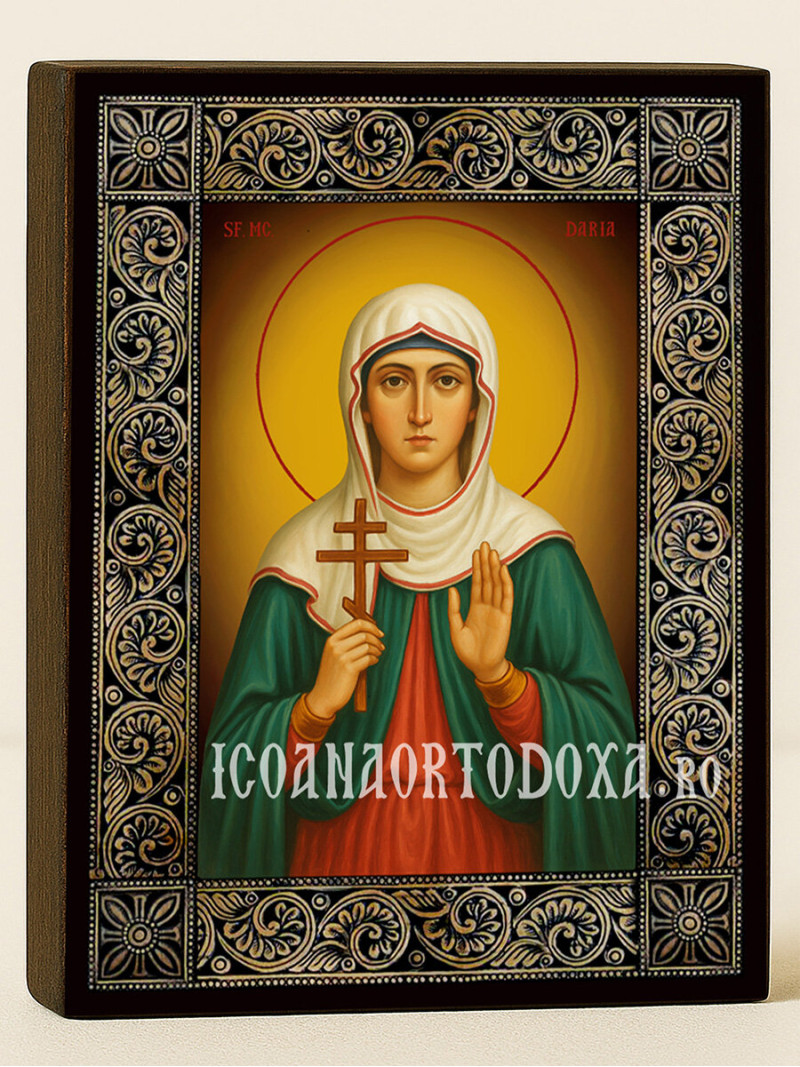 Icoană cu Sfânta Daria cu ramă florală decorativă