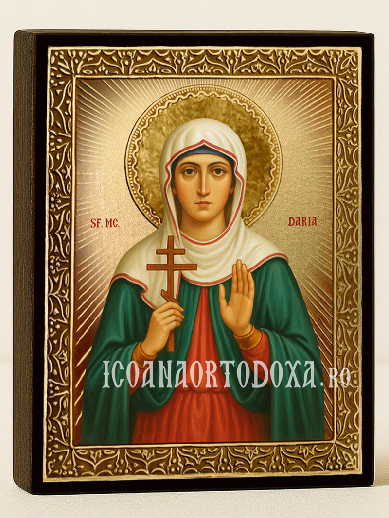 Icoană aurită cu Sfânta Daria cu raze decorative