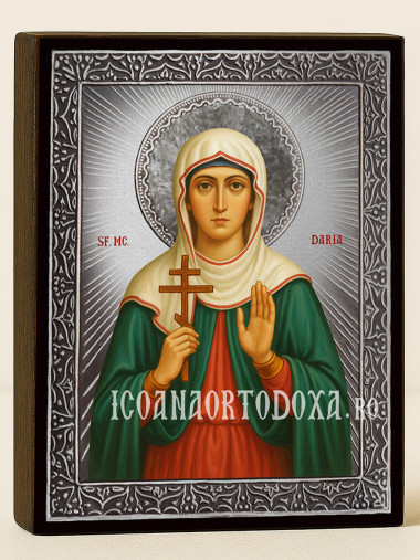 Icoană cu Sfânta Daria cu raze argintii decorative