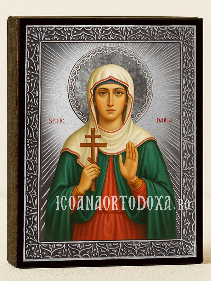 Icoană cu Sfânta Daria cu raze argintii decorative