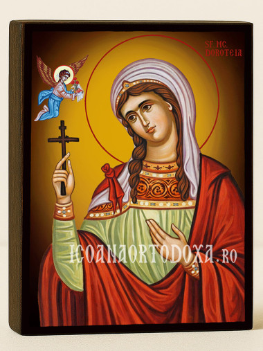 Icoană cu Sfânta Doroteia cu fundal galben luminos