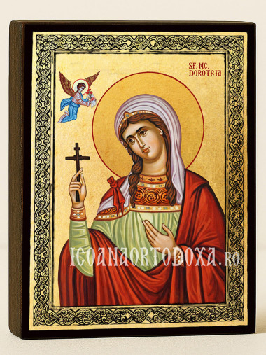 Icoană aurită cu Sfânta Doroteia și ramă decorativă
