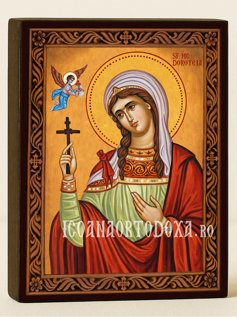 Icoană cu Sfânta Doroteia cu ramă decorativă stil sculptat