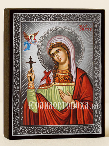 Icoană cu Sfânta Doroteia cu raze argintii decorative