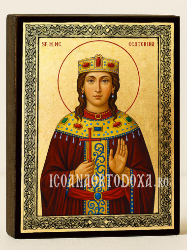 Icoană aurită cu Sfânta Ecaterina și ramă decorativă