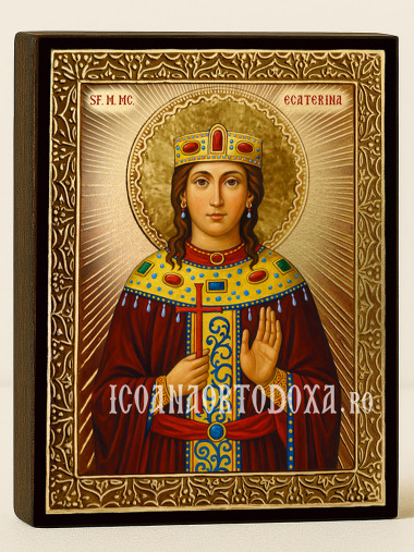 Icoană cu Sfânta Ecaterina cu raze aurii decorative