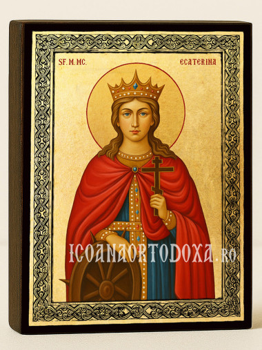 Icoană aurită cu Sfânta Ecaterina și ramă decorativă
