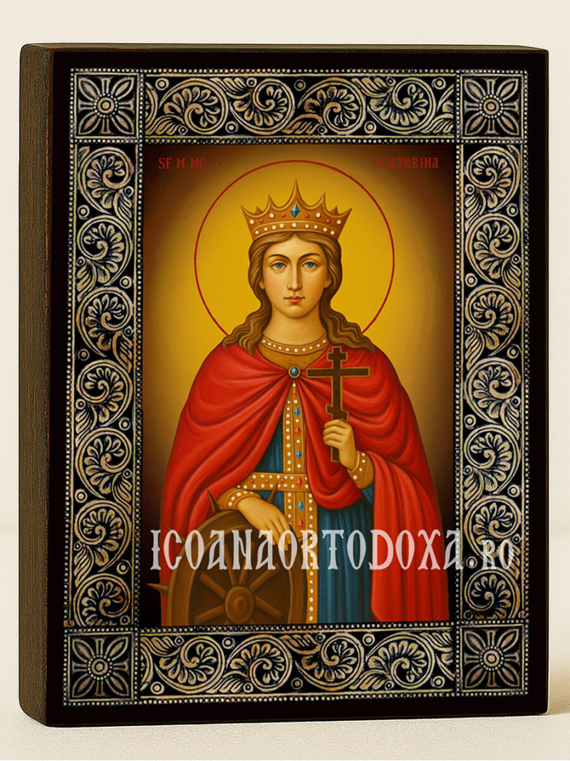 Icoană cu Sfânta Ecaterina cu ramă florală decorativă