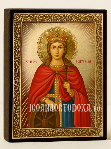 Icoană aurită cu Sfânta Ecaterina cu raze decorative