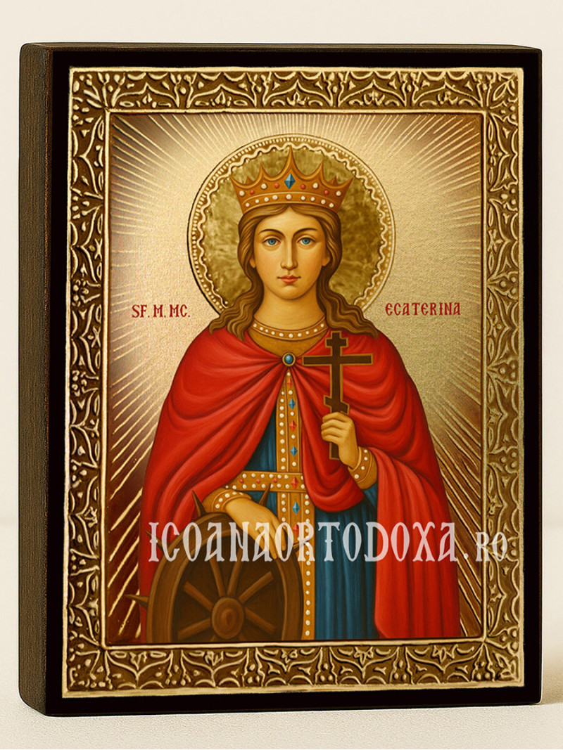 Icoană aurită cu Sfânta Ecaterina cu raze decorative