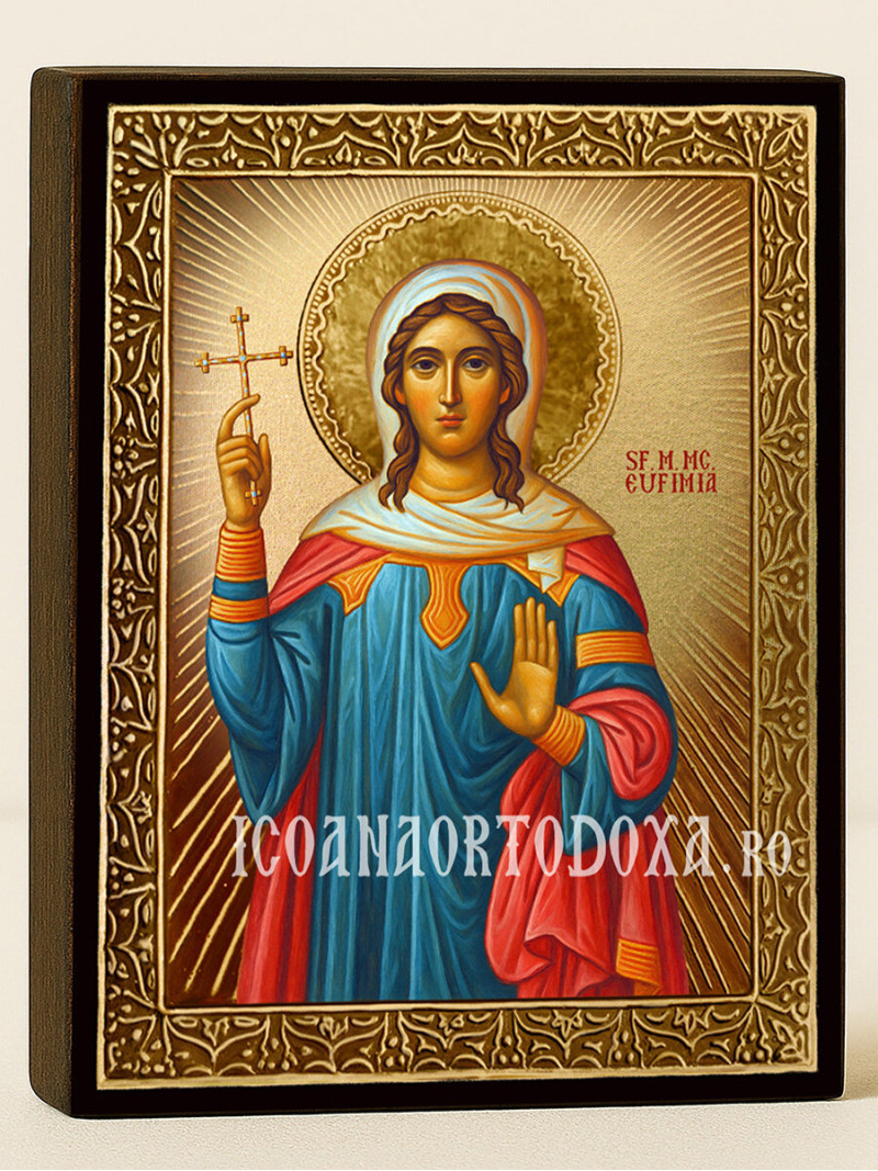 Icoană aurită cu Sfânta Efimia cu raze decorative